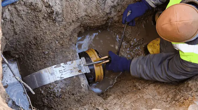 Technician performing underground drainage repair for foundation protection and gutter systems in Lincoln, NE